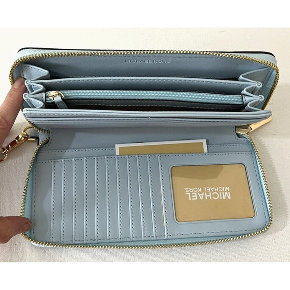 New Michael Kors Jet Set Large Travel Continental Wallet Leather Vista Blue - Picture 3 of 4